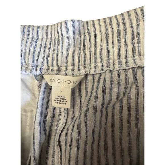Caslon Linen Blend Pants Women's L Blue White Striped Linen - Picture 3 of 4